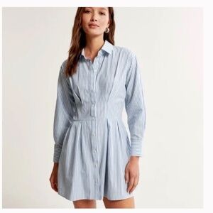Abercrombie & Fitch Blue Pleated Long Sleeve Shirt Dress Size Medium